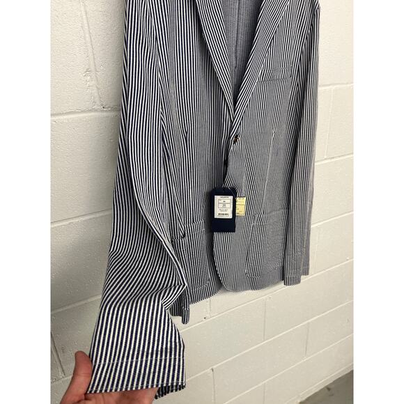 Harris wharf London EU sz54 US 43 denim men 2b seersucker strip printed blazer - Picture 4 of 10